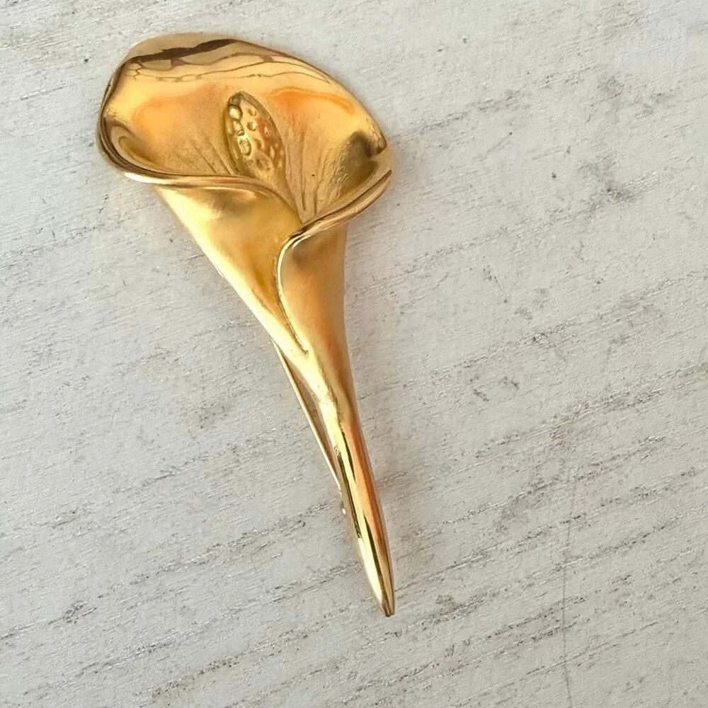 Vintage Doreen Ryan 1993 Large Gold Tone Calla Lily Brooch Pin